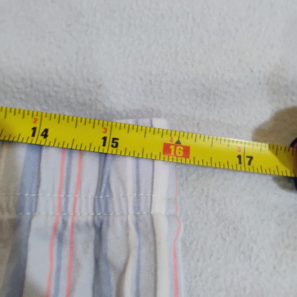 Women's White Striped Cotton Cropped Pajama Pants with Pink & Light Blue Stripes - Picture 7 of 10